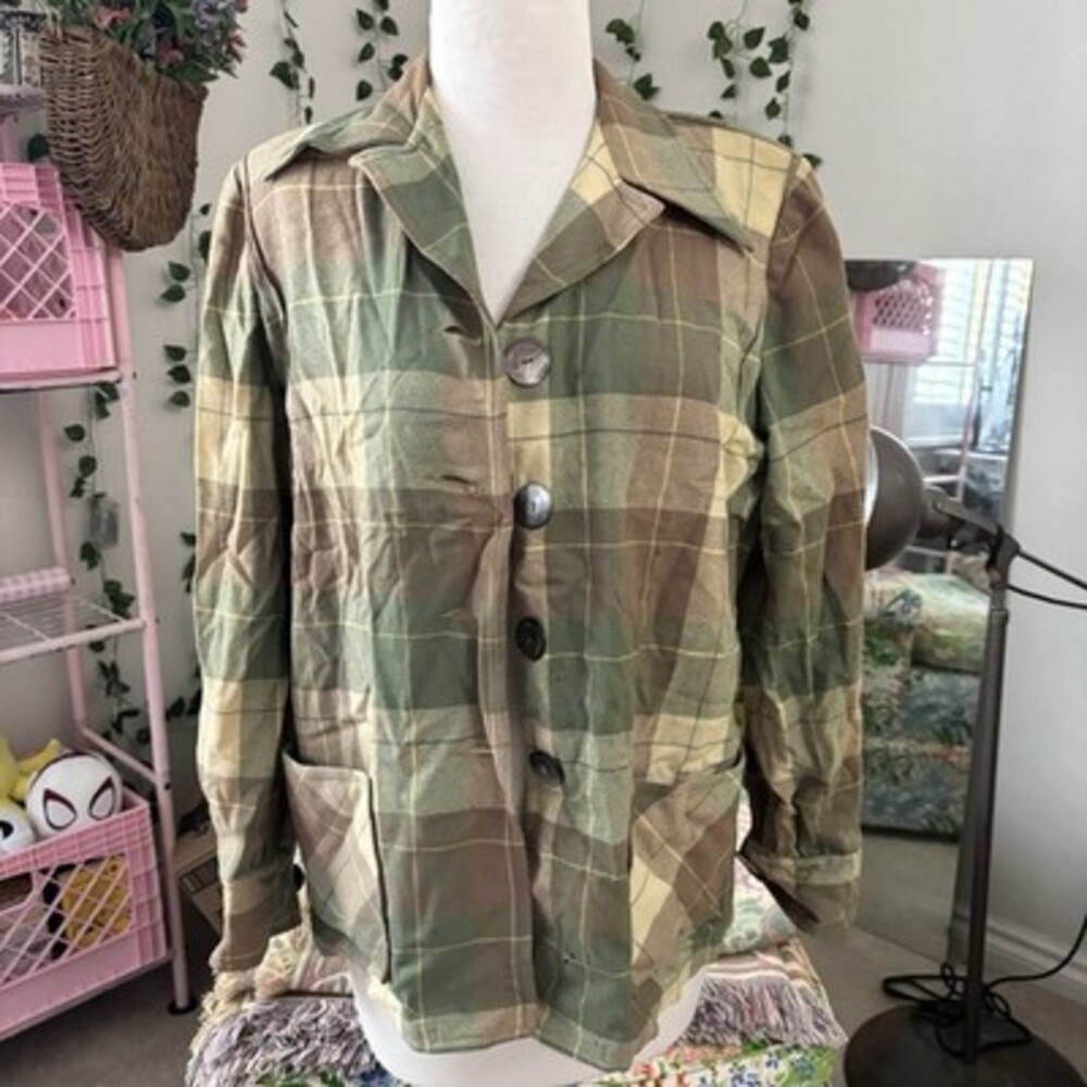 Vtg 1950s PENDLETON 49er Jacket Virgin Wool Plaid Distressed 2-Pocket Chore Coat